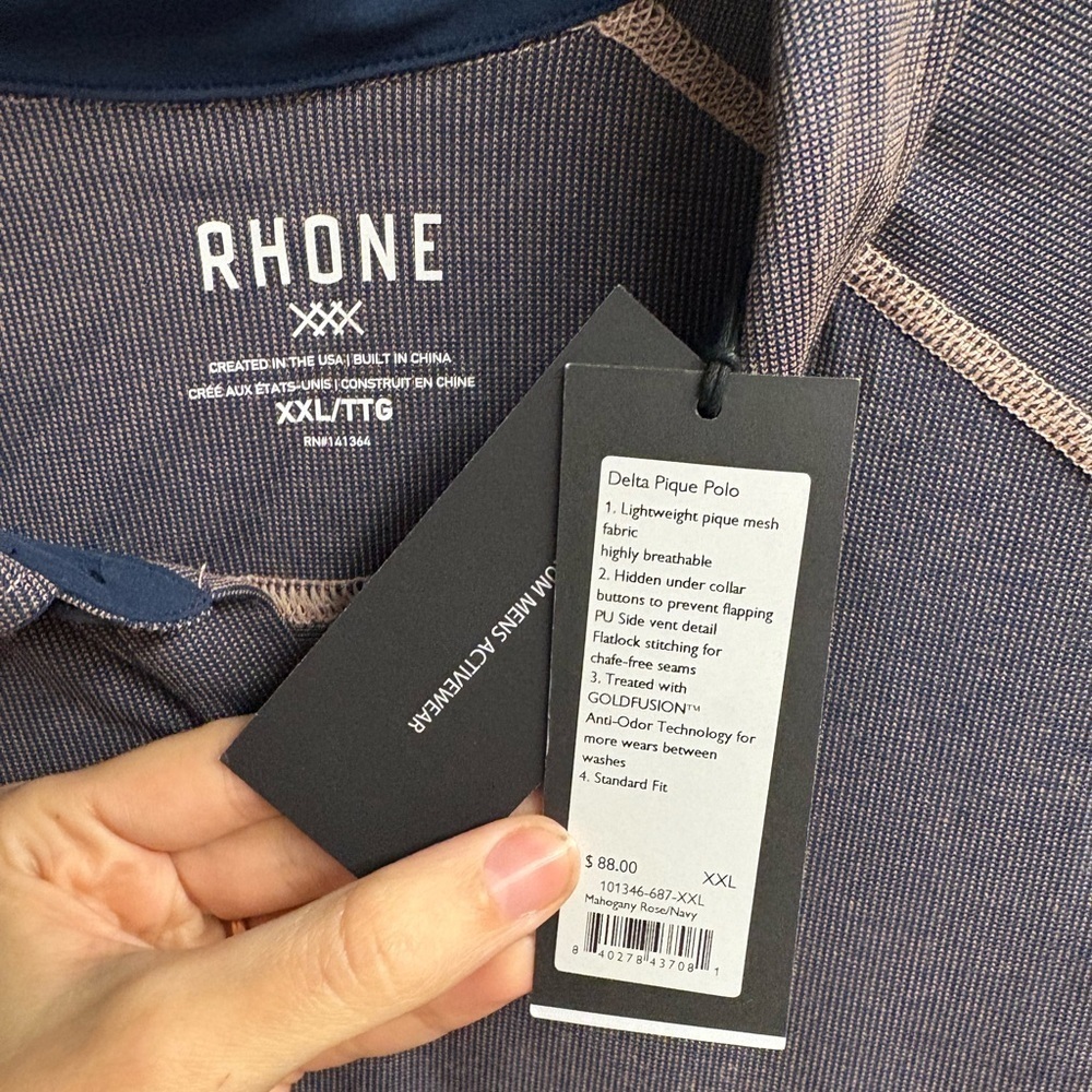 NWT RHONE Delta Pique Navy Polo Size XXL - Picture 4 of 6